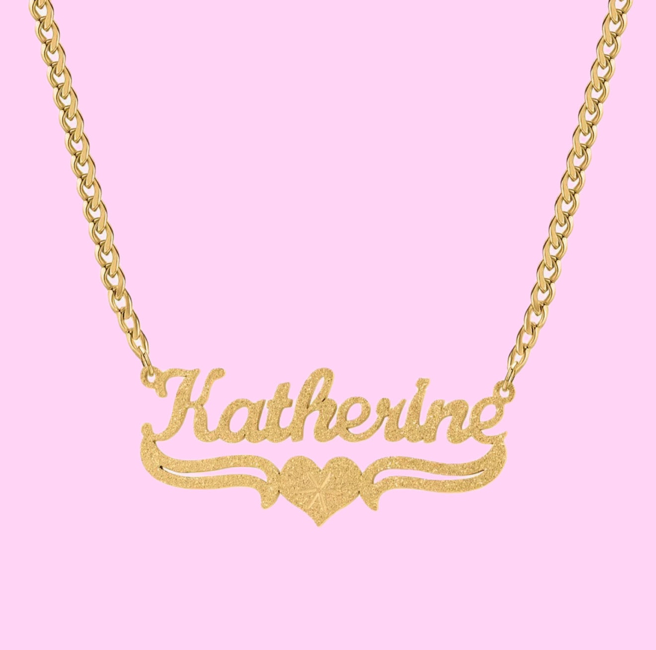 Frosted Heart Nameplate Necklace