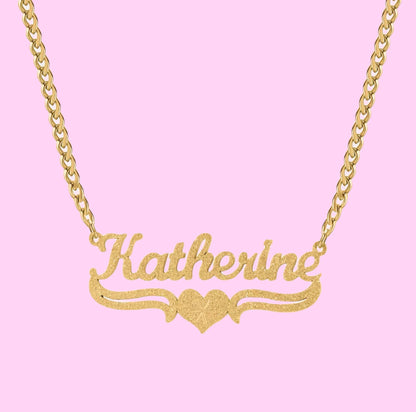 Frosted Heart Nameplate Necklace