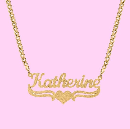 Frosted Heart Nameplate Necklace