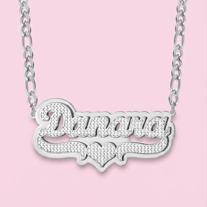 Two Tone Double Plated Heart Nameplate Necklace