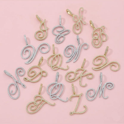 Cursive Initial Necklace Iced Out