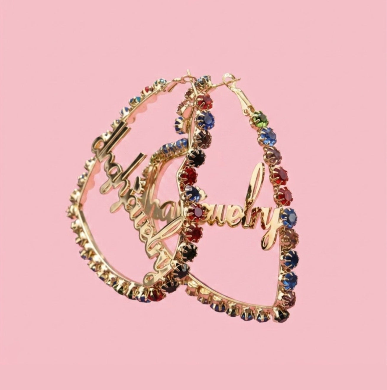 Custom Colorful Diamond Heart Hoops