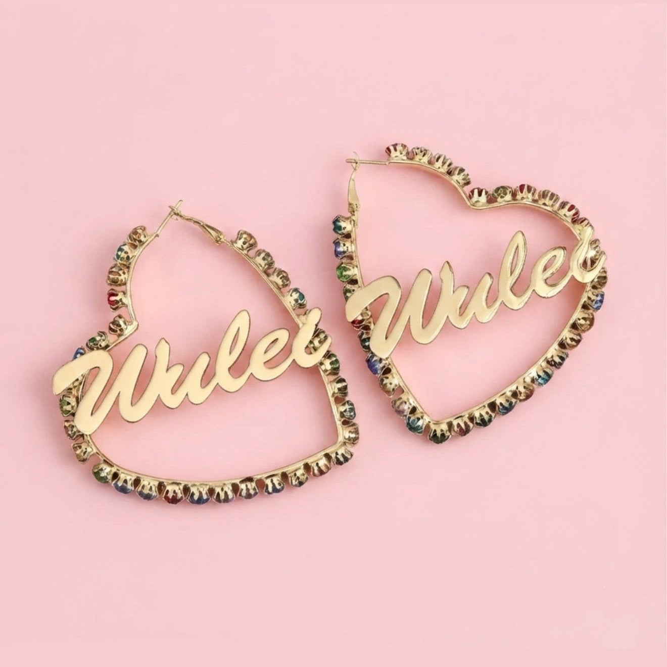 Custom Colorful Diamond Heart Hoops