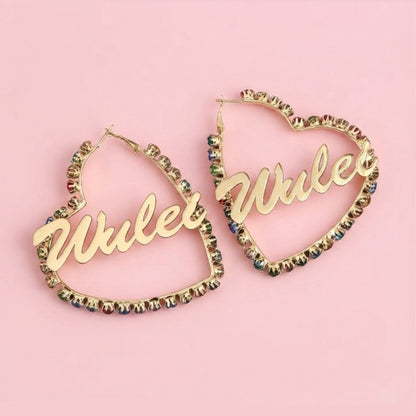 Custom Colorful Diamond Heart Hoops