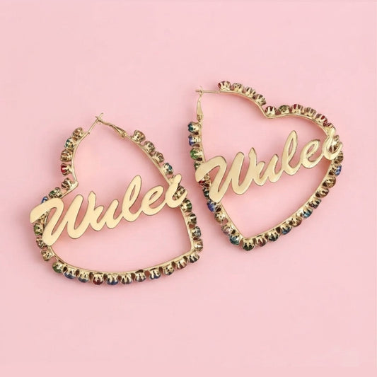 Custom Colorful Diamond Heart Hoops