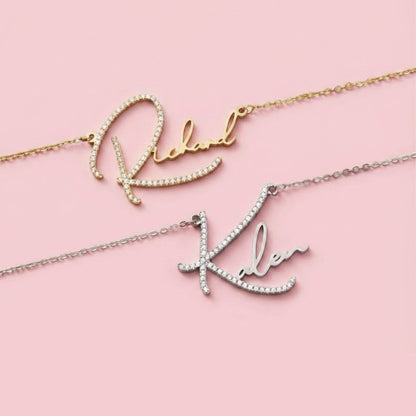 Diamond Cursive Nameplate Necklace