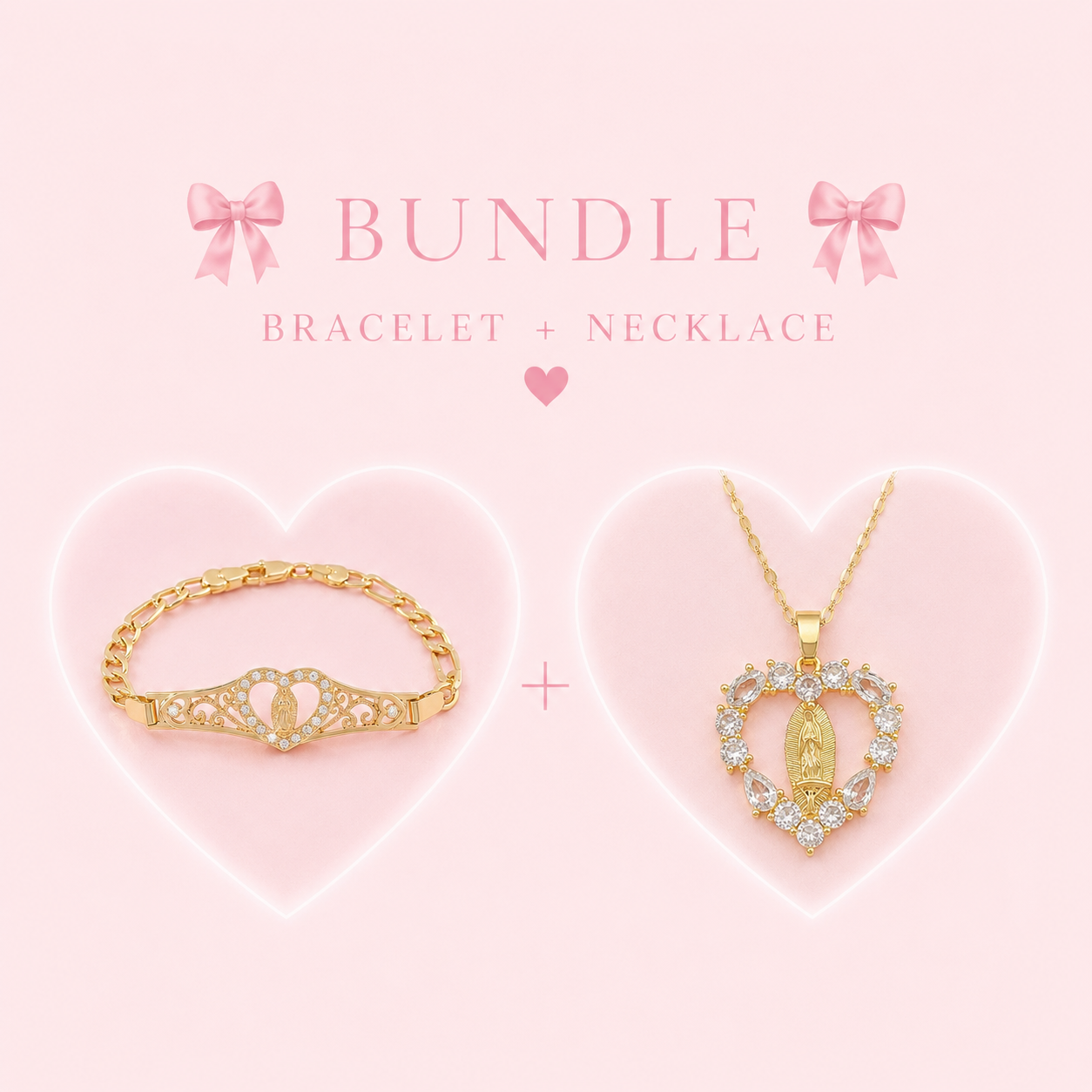 Virgin Mary Necklace + Bracelet Bundle Set