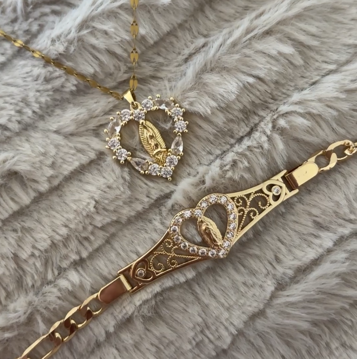 Virgin Mary Necklace + Bracelet Bundle Set