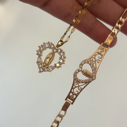 Virgin Mary Necklace + Bracelet Bundle Set